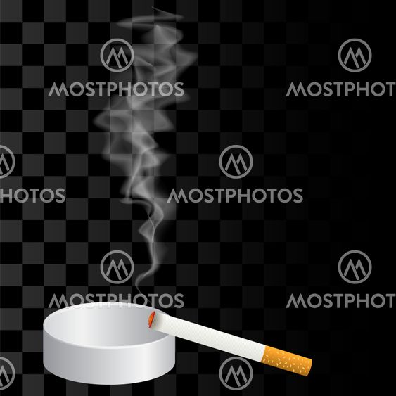 Burning Cigarette and Ashtray Isolated