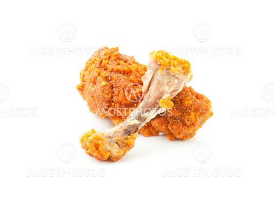 eaten fried chicken on the white background