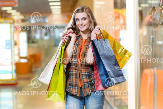 portrait of a beautiful woman in a shopping center