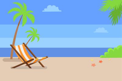 Recliner under Tall Palms at Empty Sandy Beach