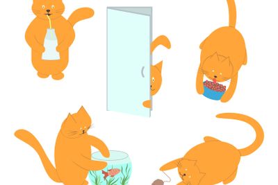 Set of vector funny red cats. Life of domestic cats. A...