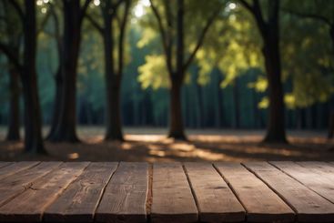 Photo of a wooden table in a forest