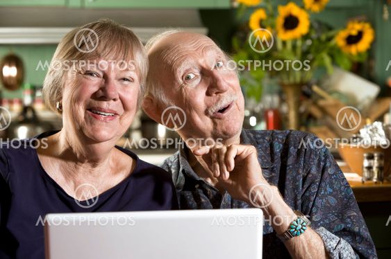 Smiling Senior Couple with a Laptop Computer