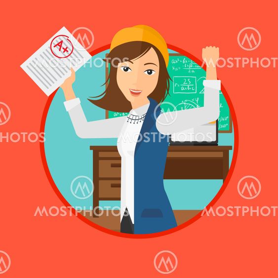 Student holding test paper with best result.