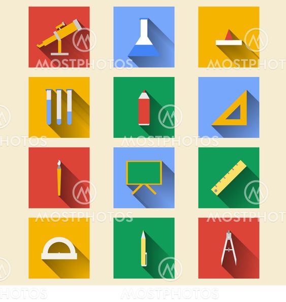 Flat icons for school supplies