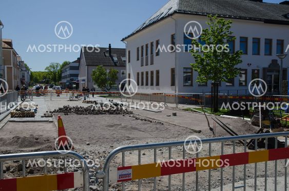 Vägarbete i Borgholm, Öland