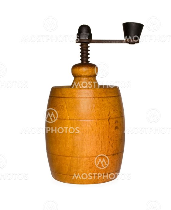 Wooden pepper mill isolated on white + clipping path