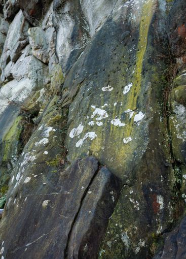 Large rocky rocks. Rocks of rocks. Gray moss-covered rocks