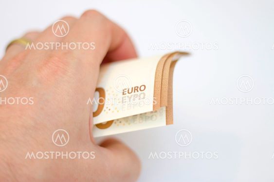 Fifty euro banknotes spread out isolated on white