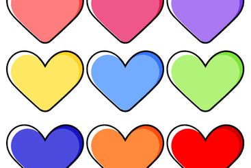 Set of different colour of heart hand drawn isolated