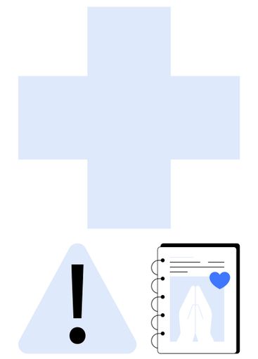 Healthcare cross with alert sign and notebook featuring...