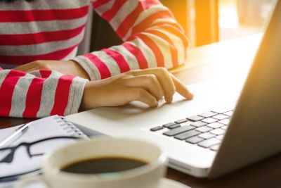 Closeup hand are using laptops