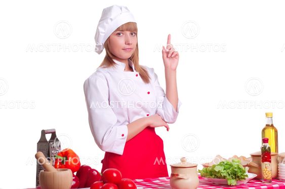 Attractive cook woman a over white background