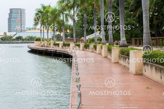 walkway beside the lake in Bangkok public park