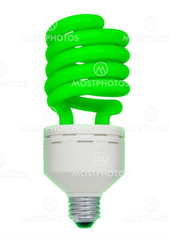 Green fluorescent light bulb, isolated