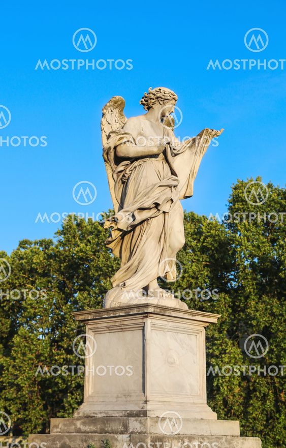 Ancient marble sculpture of angel on the bridge