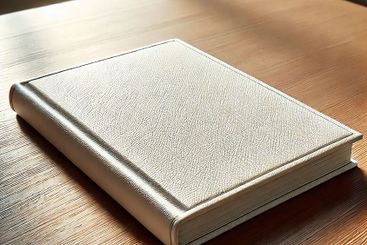 Blank Hardcover Book on Wooden Desk with Ambient Light