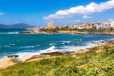 Mediterranean seacoast in Alghero city, Sardinia, Italy