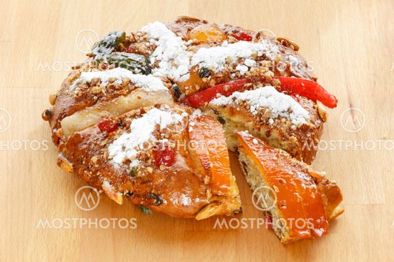 Christmas Bolo Rei or King Cake Over a Wood Table