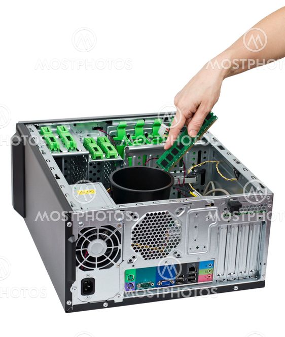 Open modern computer (backside view)