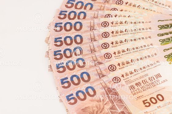 Hong Kong dollars on white background