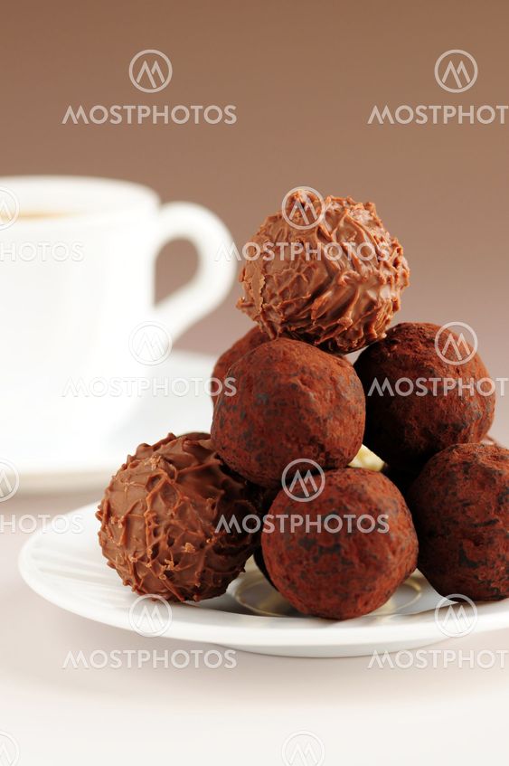 Chocolate truffles and coffee