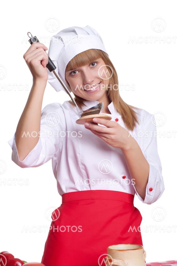 Attractive cook woman a over white background