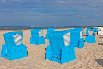 Hooded beach chairs (strandkorb) at the Baltic seacoast