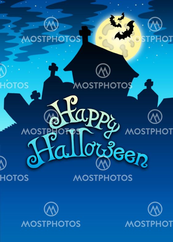 Happy Halloween sign with cemetery