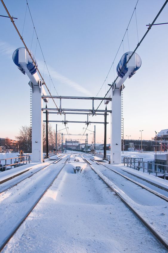Train lifting bridge in the snow