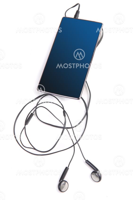 earphones and smartphone isolated