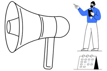 Speaker Discussing Events with Megaphone and Schedule...