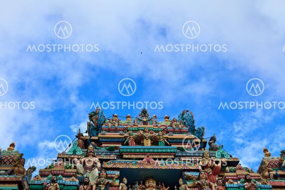 Close up of SRI ARULOLI THIRUMURUGAN Temple with blue sky , Penang Hill Malaysia