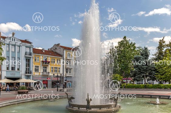 Walking peaople at Pedestian streets of city of Plovdiv