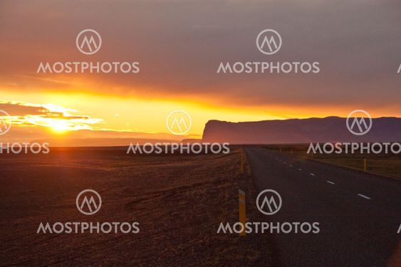 Beautiful sunset road in Iceland