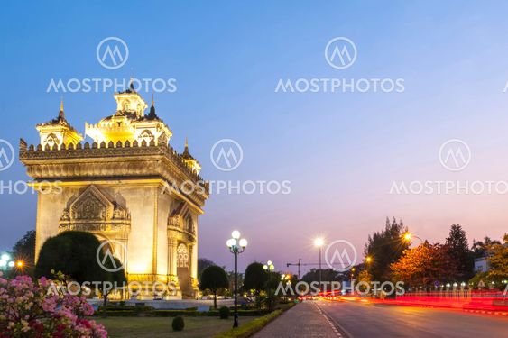 Patuxay or Patuxai Victory Monument, architectural landmark of Vientiane, capital city of Laos