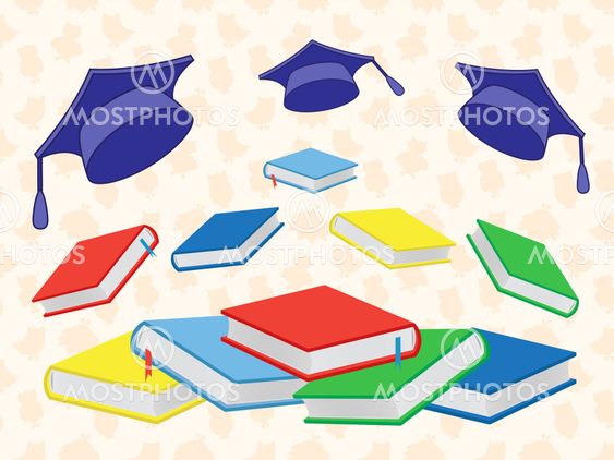 Books and mortar boards on the seamless background