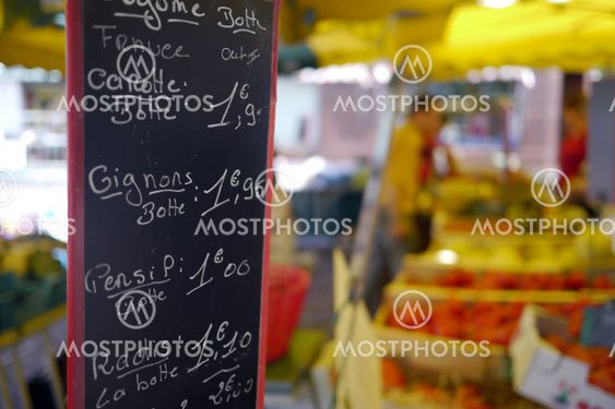 french market sign with prices