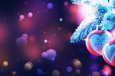 Christmas banner with decorative balls on a branch