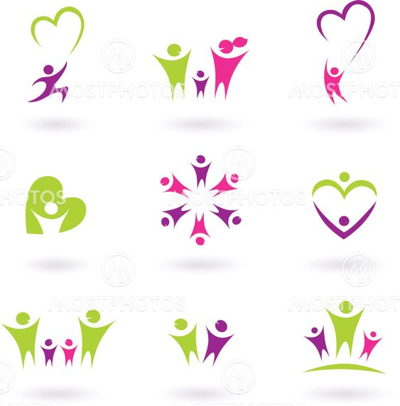 Family, relationship and people icon collection - green, pink
