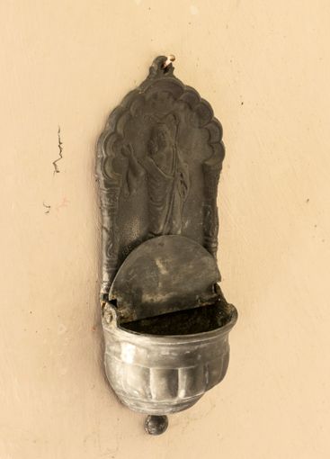 Religious and Christian objects and candles on the...