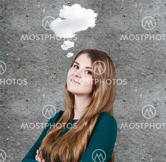 Young woman with idea cloud