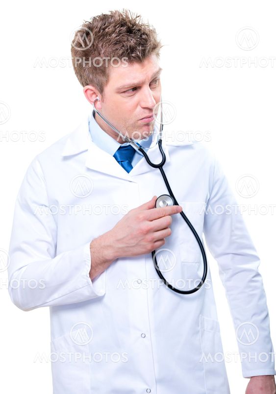 cherfull male medical doctor listening with a stethoscope