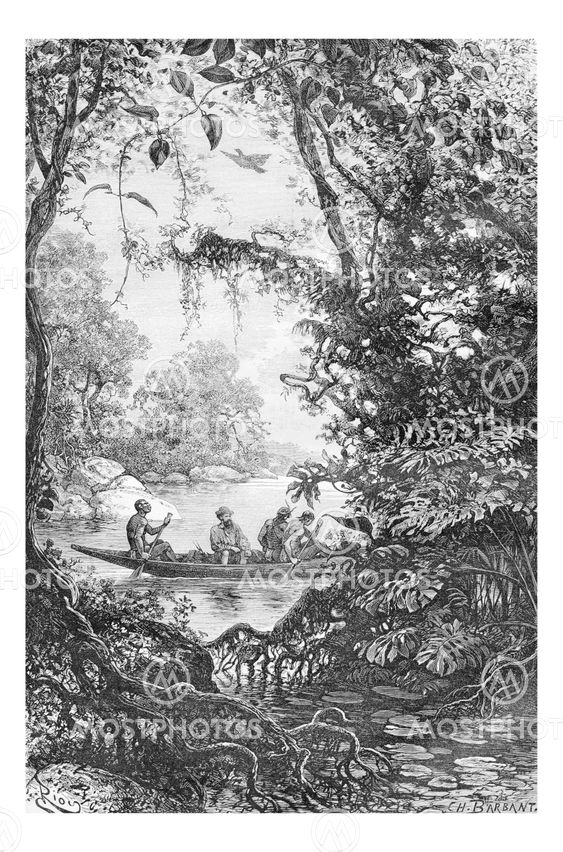 Reconnaissance at the Entrance of a Creek in Oiapoque, Brazil, vintage engraving