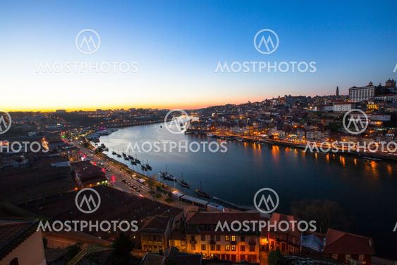 Douro river at dusk, Porto, Portugal.