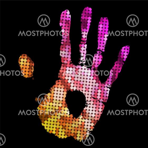 brightly coloured hand print