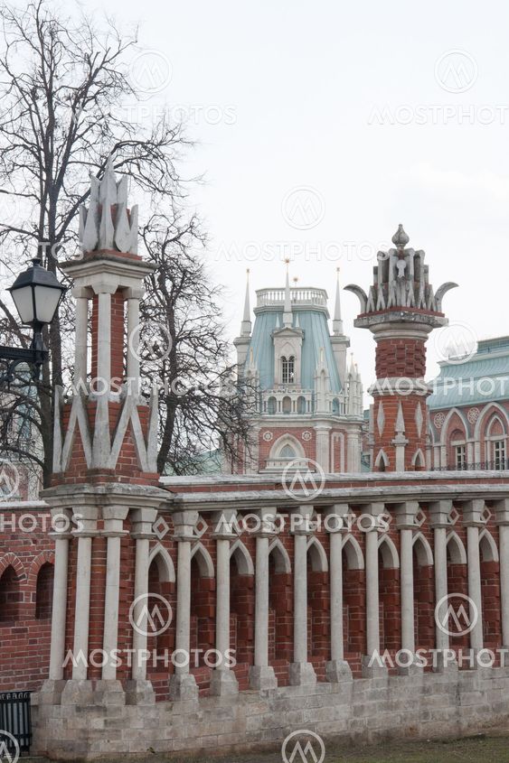 The bridge and the roof of the Palace. Tsaritsyno. Moscow