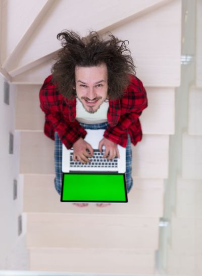 freelancer in bathrobe working from home