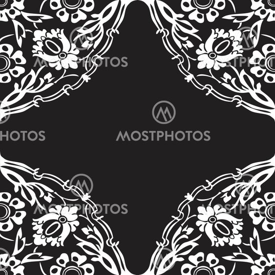 Black and white round floral border corner abstract background vector