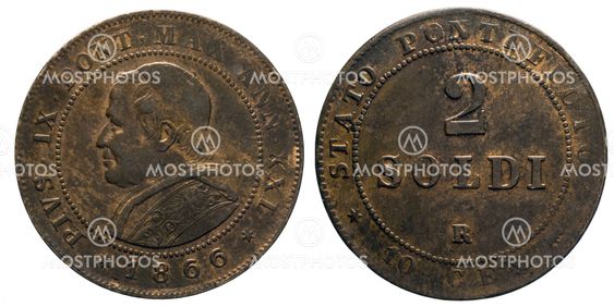 two 2 Soldi Copper Coin 1866 pope Pio IX papal state